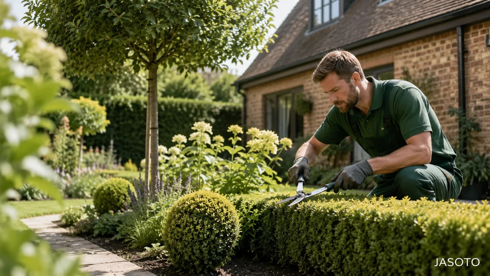 Professional gardener maintaining a UK garden