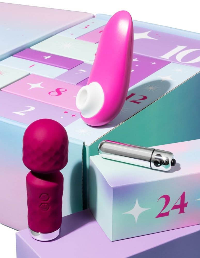 Enjoy calendar's pastel numbered gift boxes with pink devices and a silver accessory