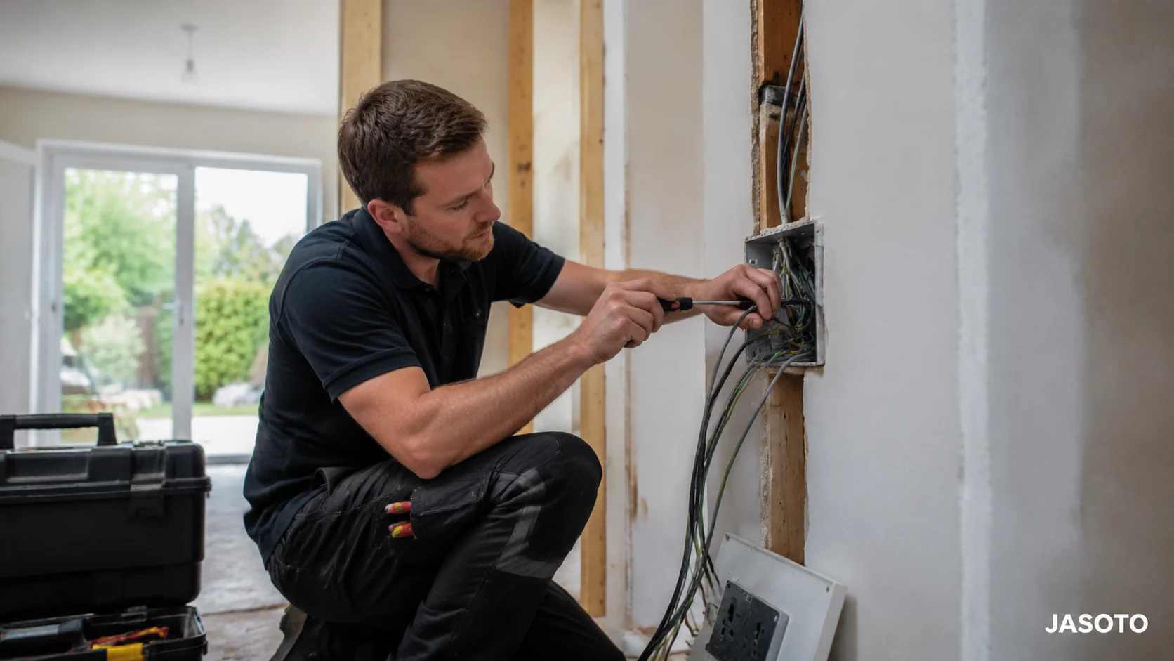 Electrician carrying out a house rewire in a UK property