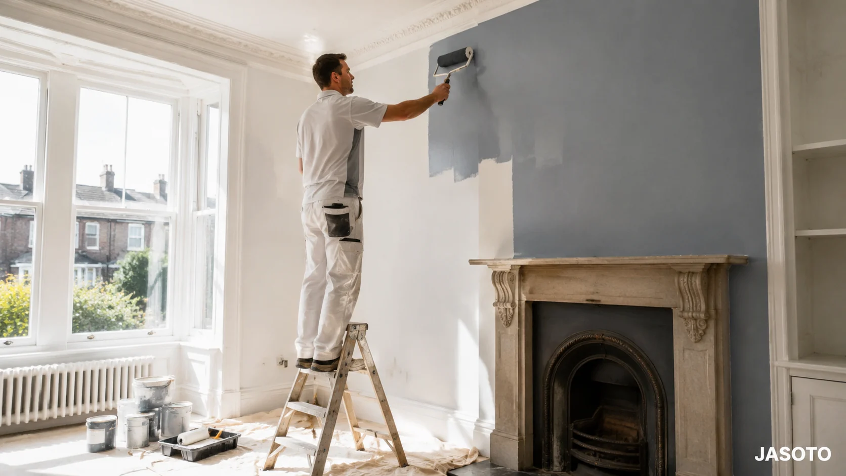 Professional painter decorating the interior of a UK home